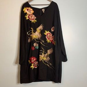 ASOS  embroidered dress with cranes carried in the Edition Curve line.